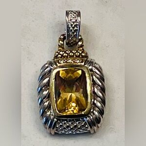 Judith Ripka Two 925/18K Drop Citine & Diamond Pendant Charm.